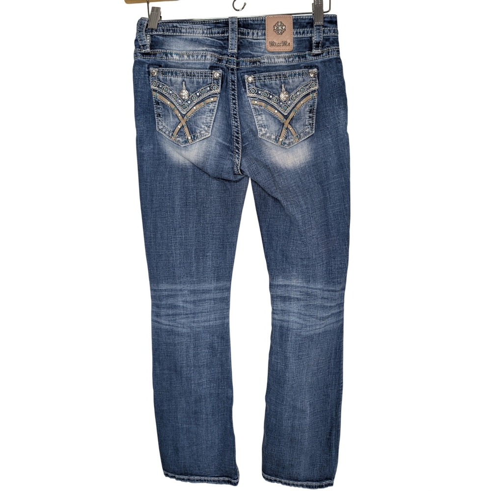 MISS ME Mid Rise Bootcut Jeans Wmns 26 Long Rhinestone Y2K Cowgirl Rodeo Western